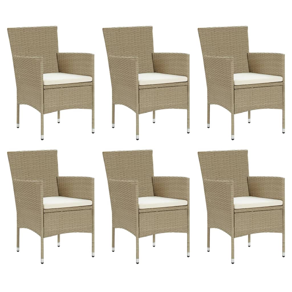 7-Delige Tuinset Met Kussens Poly Rattan Beige 190 cm tafellengte