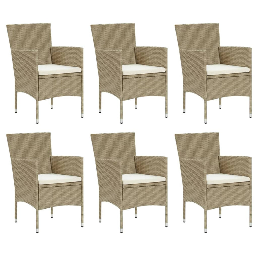 7-Delige Tuinset Met Kussens Poly Rattan Beige 190 cm tafellengte