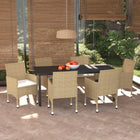 7-Delige Tuinset Met Kussens Poly Rattan Beige 190 cm tafellengte