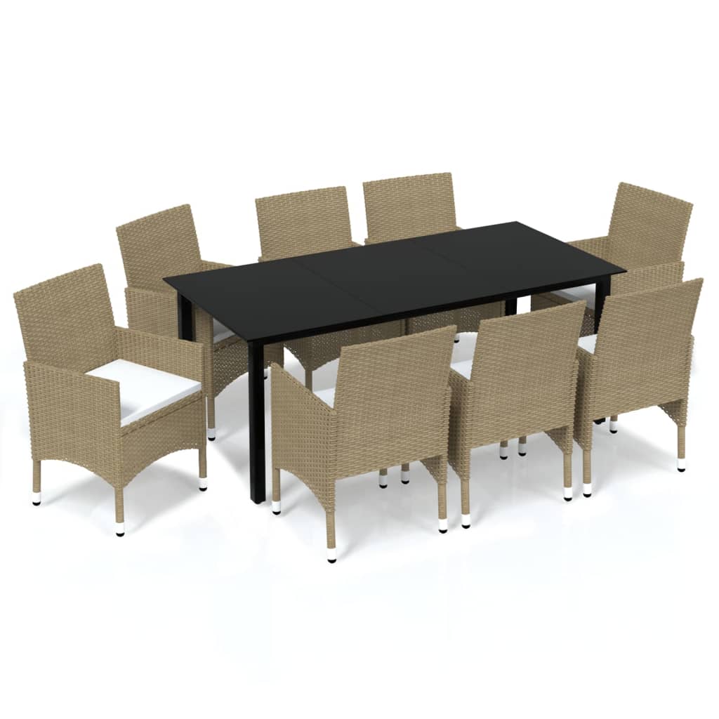 -Delige Tuinset Met Kussens Poly Rattan 9 190 cm tafellengte Beige