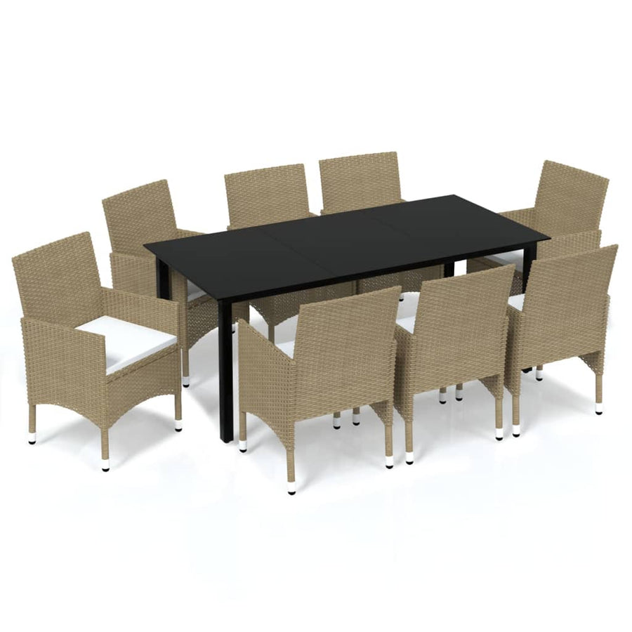 -Delige Tuinset Met Kussens Poly Rattan 9 190 cm tafellengte Beige