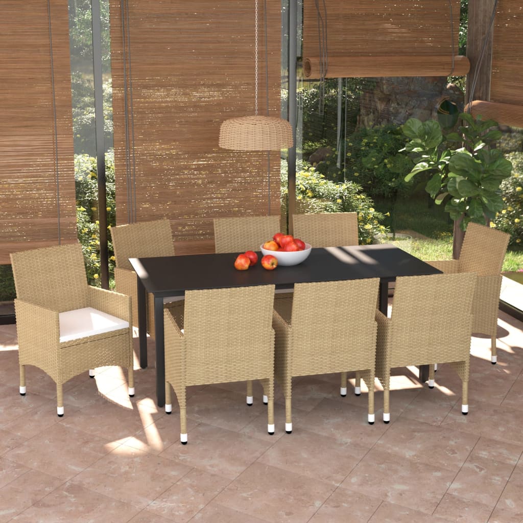 -Delige Tuinset Met Kussens Poly Rattan 9 190 cm tafellengte Beige