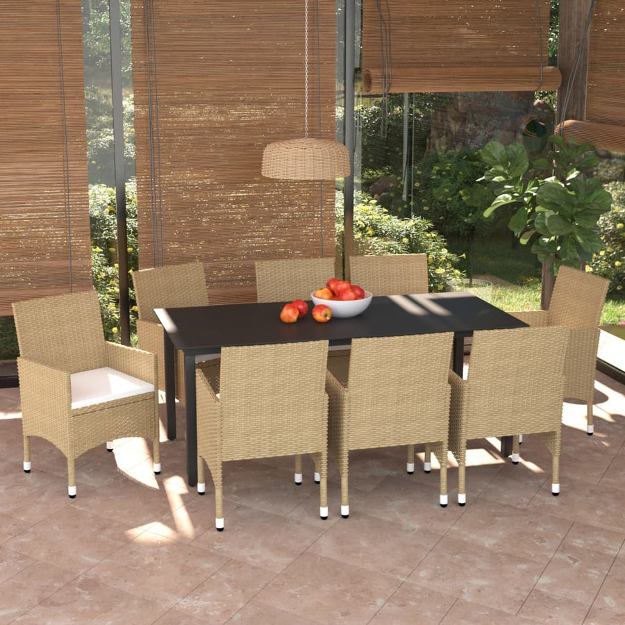 -Delige Tuinset Met Kussens Poly Rattan 9 190 cm tafellengte Beige