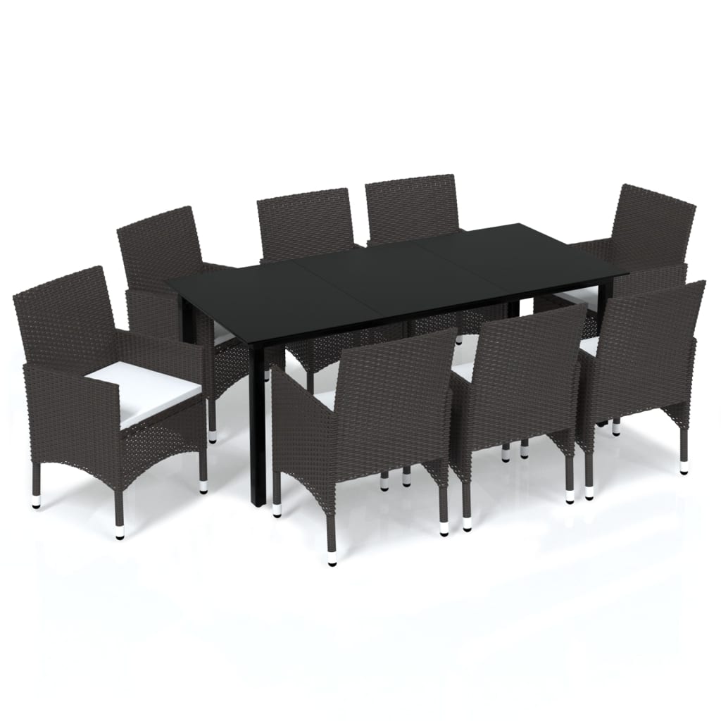 -Delige Tuinset Met Kussens Poly Rattan 9 190 cm tafellengte Bruin