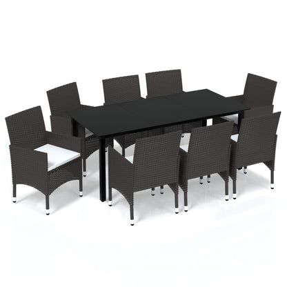 -Delige Tuinset Met Kussens Poly Rattan 9 190 cm tafellengte Bruin
