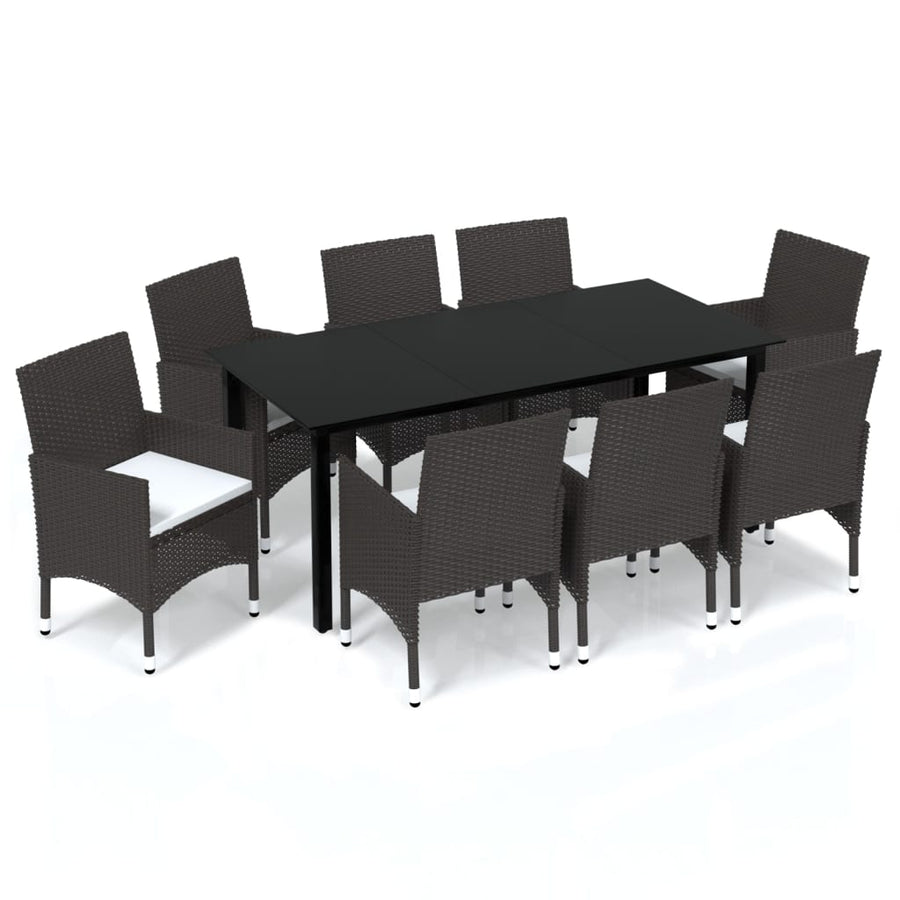-Delige Tuinset Met Kussens Poly Rattan 9 190 cm tafellengte Bruin