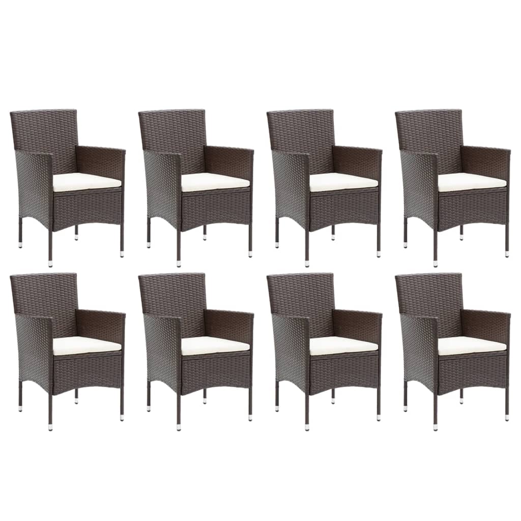 -Delige Tuinset Met Kussens Poly Rattan 9 190 cm tafellengte Bruin