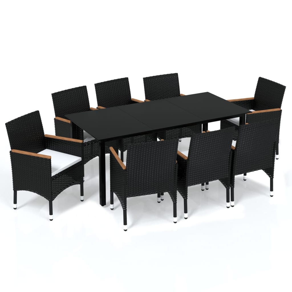 9-Delige Tuinset Met Kussens Poly Rattan Zwart 190 cm tafellengte Zwart en bruin