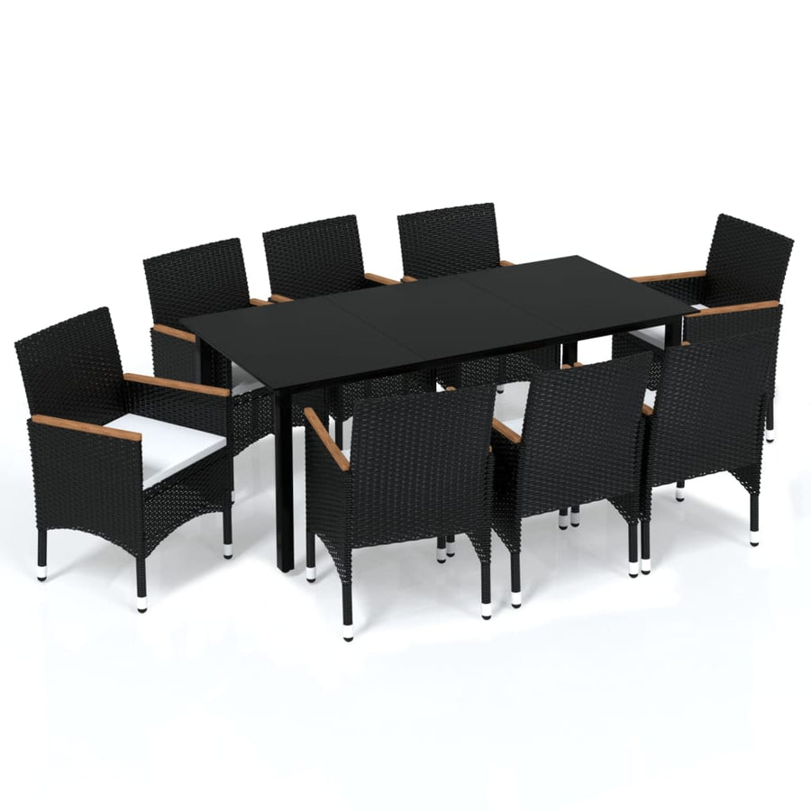 9-Delige Tuinset Met Kussens Poly Rattan Zwart 190 cm tafellengte Zwart en bruin