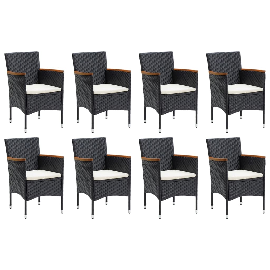 9-Delige Tuinset Met Kussens Poly Rattan Zwart 190 cm tafellengte Zwart en bruin