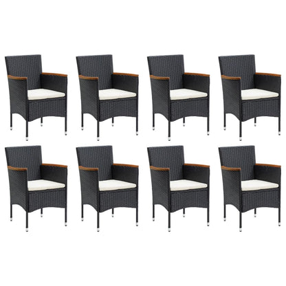 9-Delige Tuinset Met Kussens Poly Rattan Zwart 190 cm tafellengte Zwart en bruin