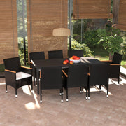 Tuinset 9-delig poly rattan zwart met kussens