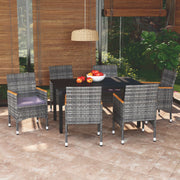 Tuinset 7-delig poly rattan grijs met kussens