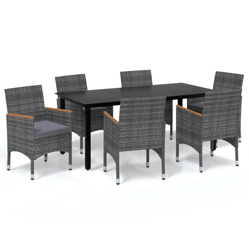 7-Delige Tuinset Met Kussens Poly Rattan Grijs 190 cm tafellengte Grijs en bruin