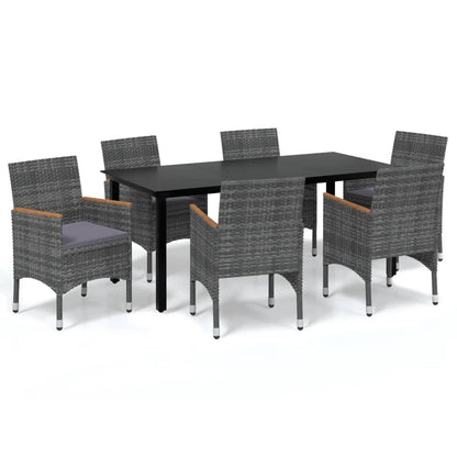 7-Delige Tuinset Met Kussens Poly Rattan Grijs 190 cm tafellengte Grijs en bruin