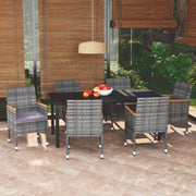 Tuinset 7-delig poly rattan grijs met kussens