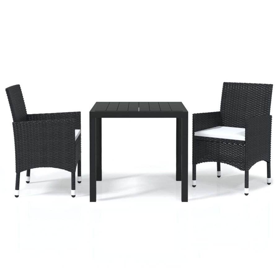3-Delige Tuinset Met Kussens Poly Rattan Zwart 80 cm tafellengte