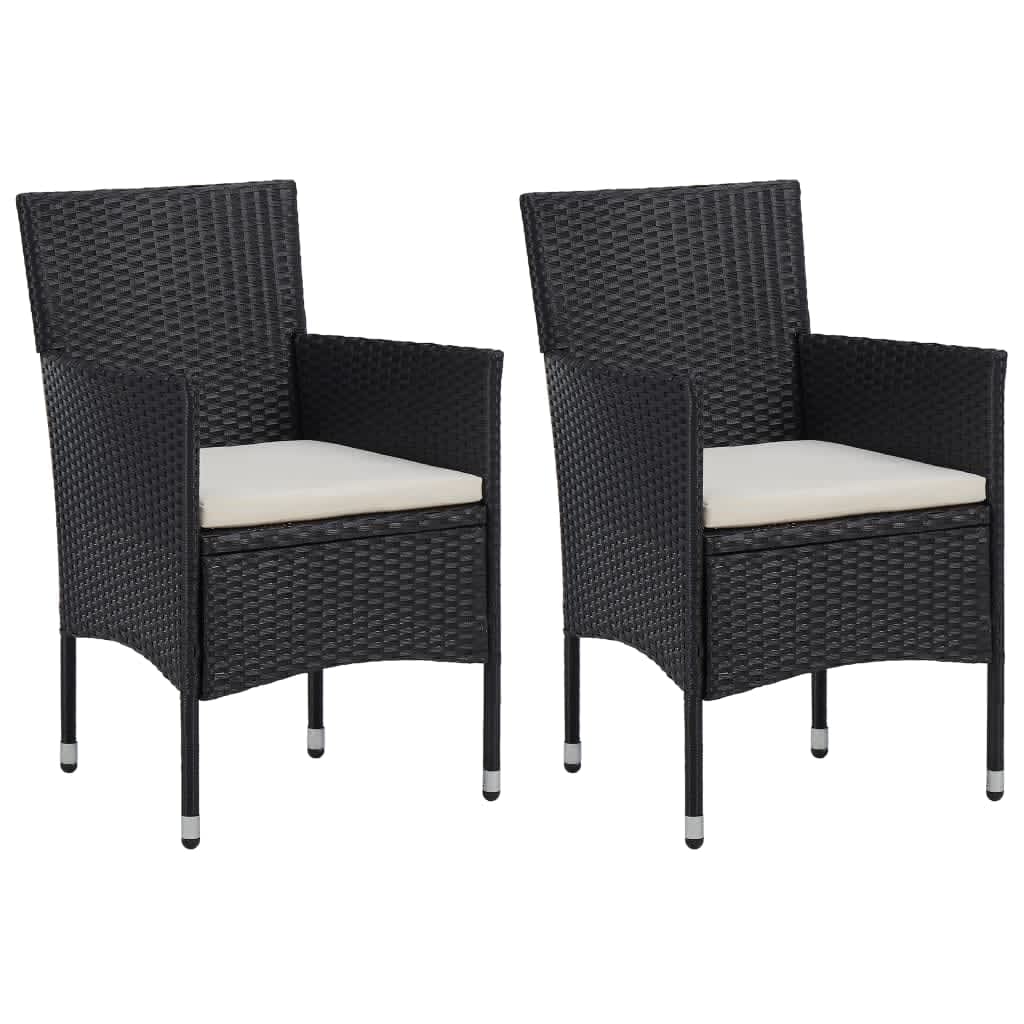 3-Delige Tuinset Met Kussens Poly Rattan Zwart 80 cm tafellengte