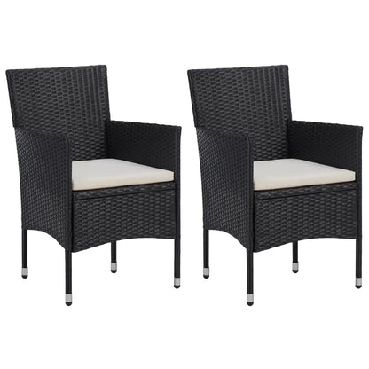 3-Delige Tuinset Met Kussens Poly Rattan Zwart 80 cm tafellengte