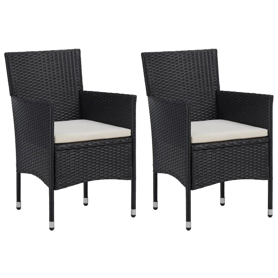 3-Delige Tuinset Met Kussens Poly Rattan Zwart 80 cm tafellengte