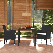 Tuinset 3-delig poly rattan zwart met kussens