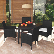 Tuinset poly rattan 5-delig zwart met kussens