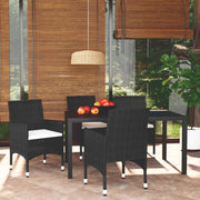 Tuinset 5-delig poly rattan zwart met kussens
