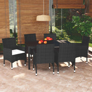 Tuinset 7-delig poly rattan zwart met kussens