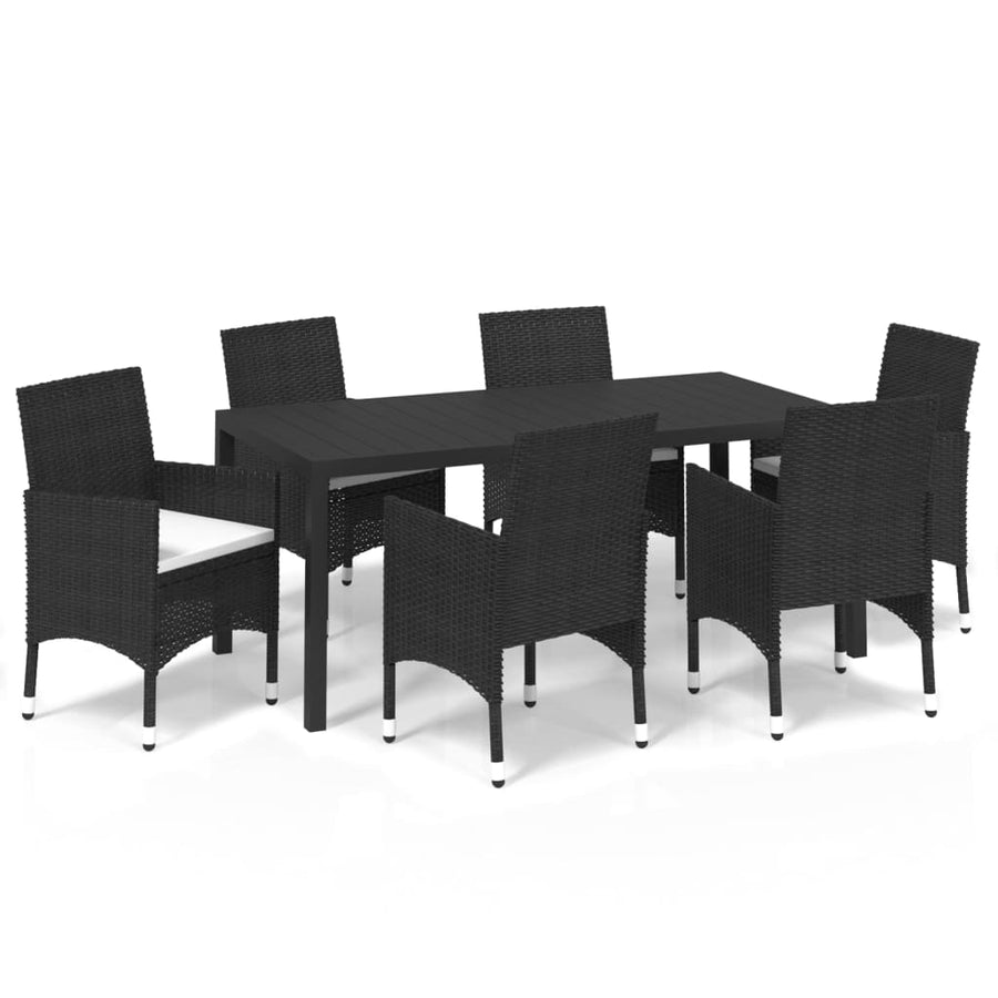 -Delige Tuinset Met Kussens Poly Rattan 7 185 cm tafellengte Zwart