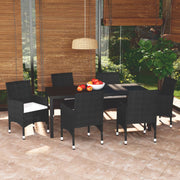 Tuinset 7-delig poly rattan zwart met kussens