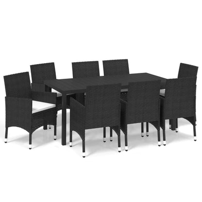 -Delige Tuinset Met Kussens Poly Rattan 9 185 cm tafellengte Zwart