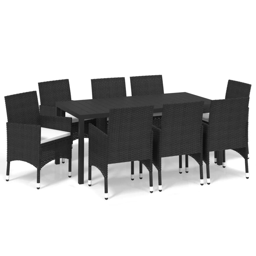 -Delige Tuinset Met Kussens Poly Rattan 9 185 cm tafellengte Zwart