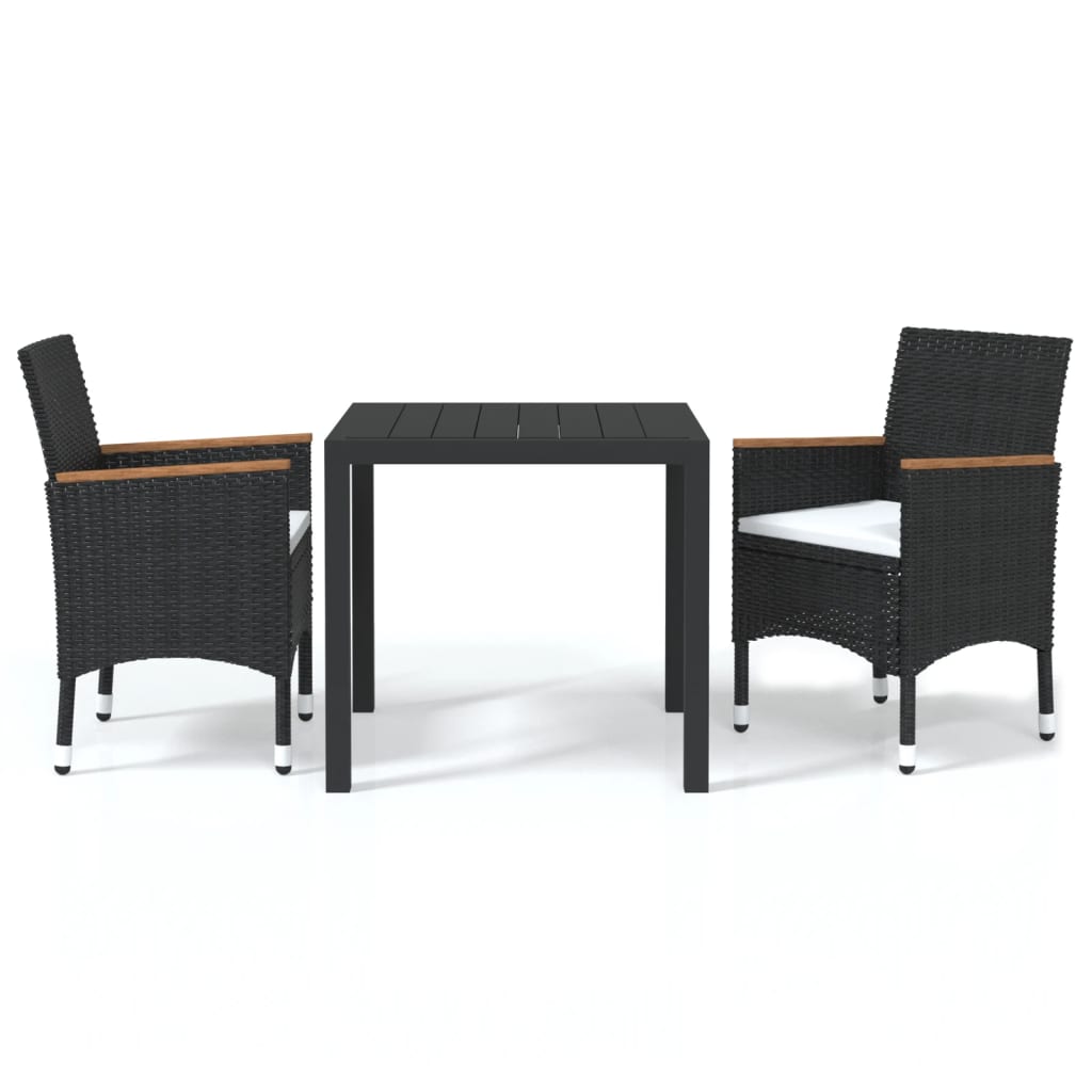 3-Delige Tuinset Met Kussens Poly Rattan Zwart 80 cm tafellengte Zwart en bruin