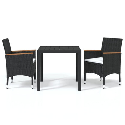 3-Delige Tuinset Met Kussens Poly Rattan Zwart 80 cm tafellengte Zwart en bruin