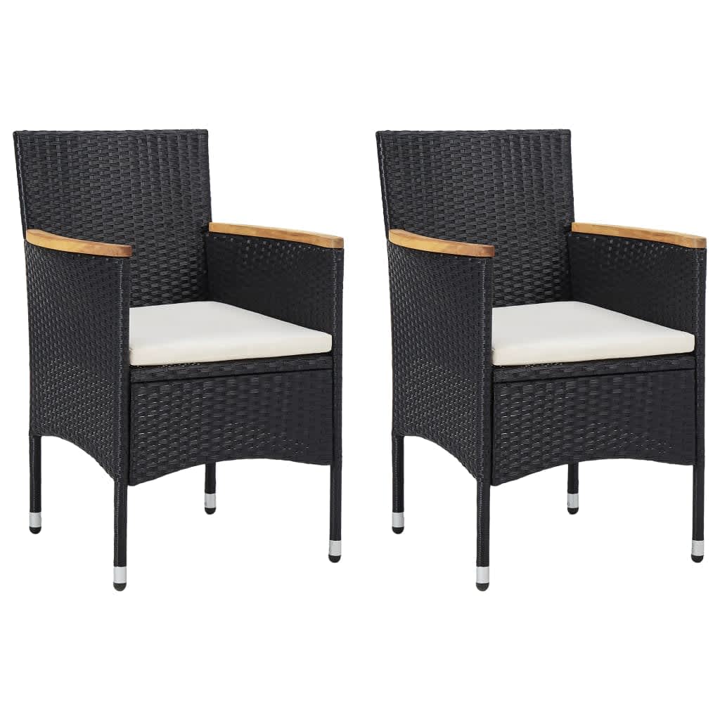 3-Delige Tuinset Met Kussens Poly Rattan Zwart 80 cm tafellengte Zwart en bruin