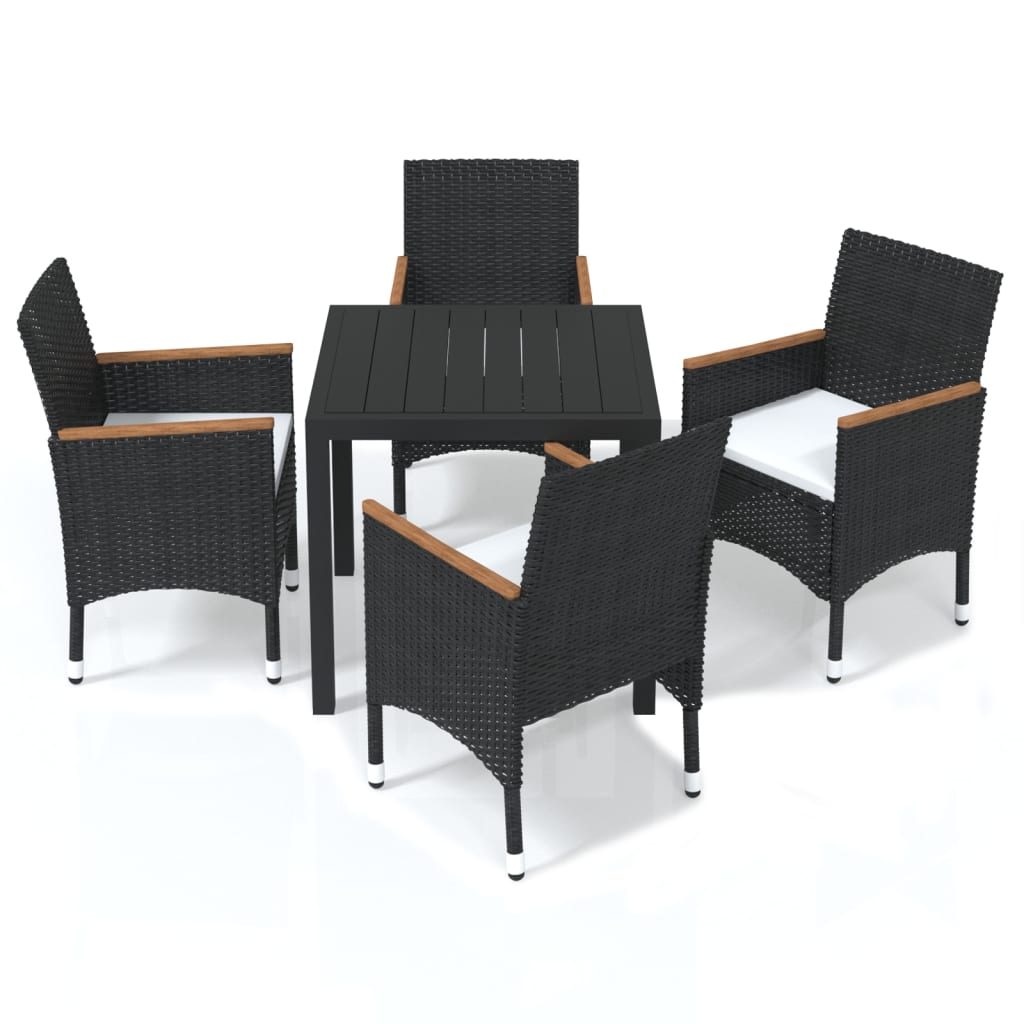 5-Delige Tuinset Met Kussens Poly Rattan Zwart 80 cm tafellengte Zwart en bruin