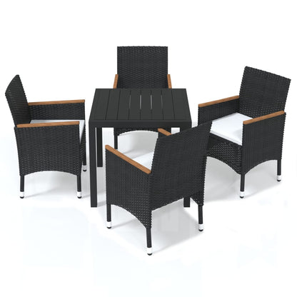 5-Delige Tuinset Met Kussens Poly Rattan Zwart 80 cm tafellengte Zwart en bruin