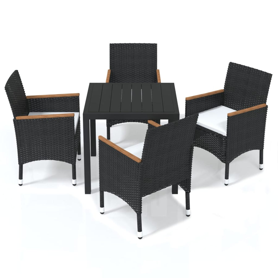 5-Delige Tuinset Met Kussens Poly Rattan Zwart 80 cm tafellengte Zwart en bruin