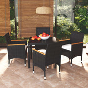 Tuinset 5-delig poly rattan zwart met kussens