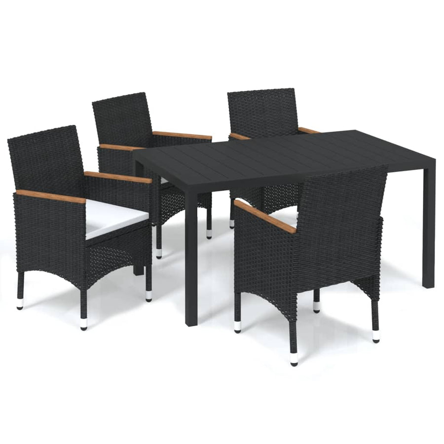 5-Delige Tuinset Met Kussens Poly Rattan Zwart 150 cm tafellengte Zwart en bruin