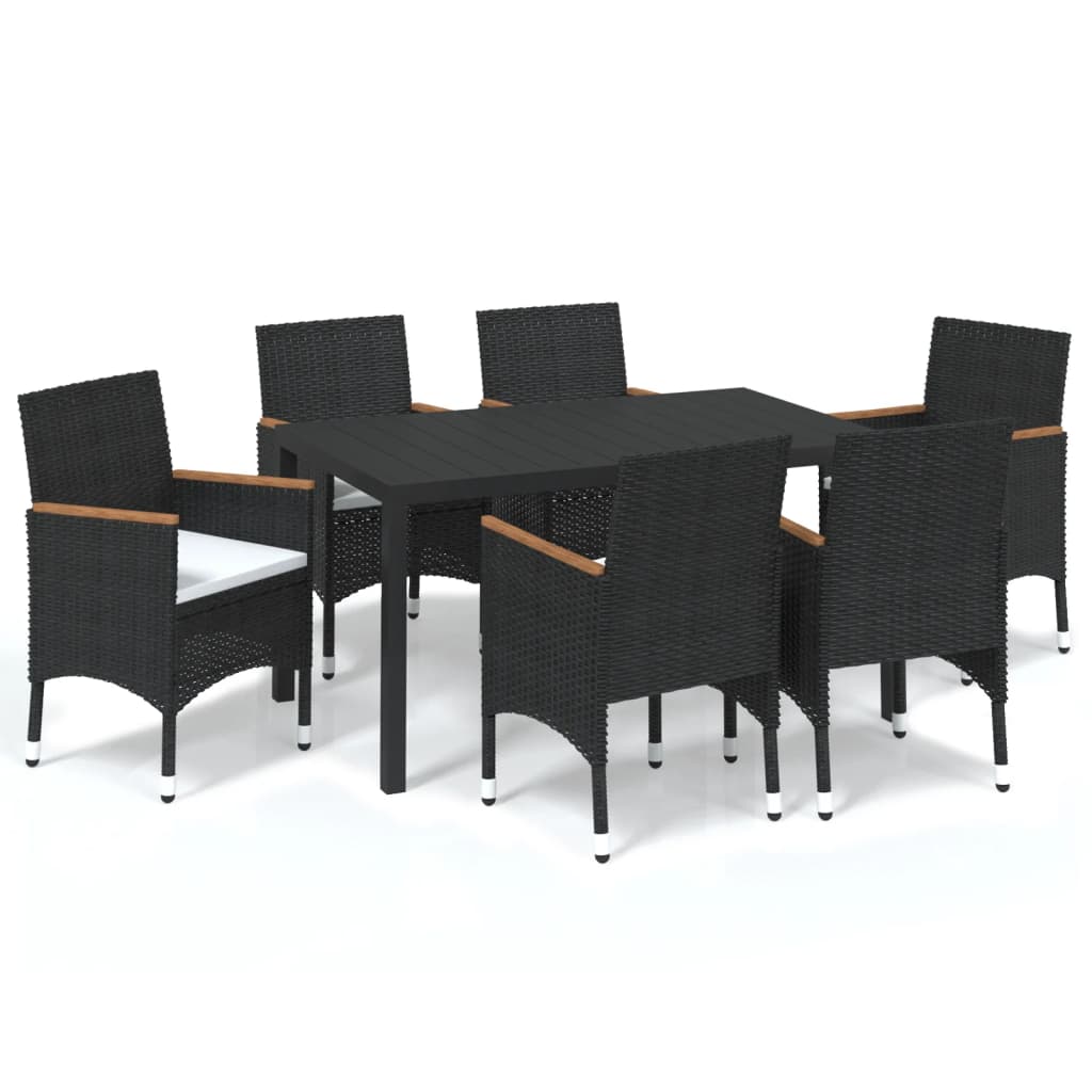 7-Delige Tuinset Met Kussens Poly Rattan Zwart 150 cm tafellengte Zwart en bruin