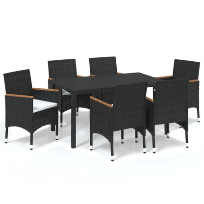 7-Delige Tuinset Met Kussens Poly Rattan Zwart 150 cm tafellengte Zwart en bruin