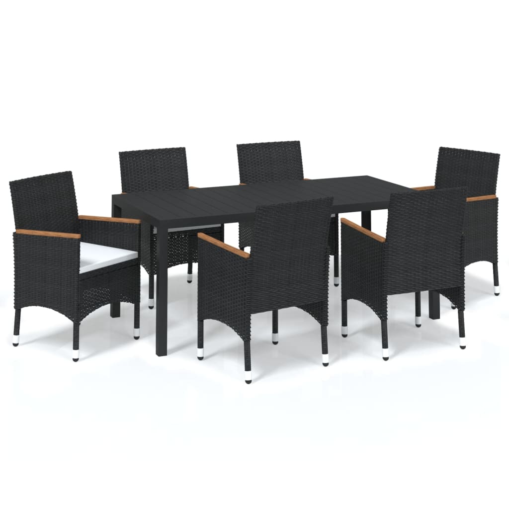 7-Delige Tuinset Met Kussens Poly Rattan Zwart 185 cm tafellengte Zwart en bruin