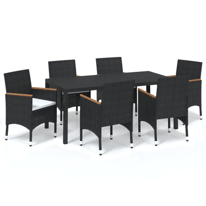 7-Delige Tuinset Met Kussens Poly Rattan Zwart 185 cm tafellengte Zwart en bruin