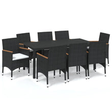 9-Delige Tuinset Met Kussens Poly Rattan Zwart 185 cm tafellengte Zwart en bruin