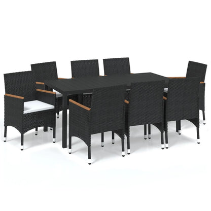 9-Delige Tuinset Met Kussens Poly Rattan Zwart 185 cm tafellengte Zwart en bruin