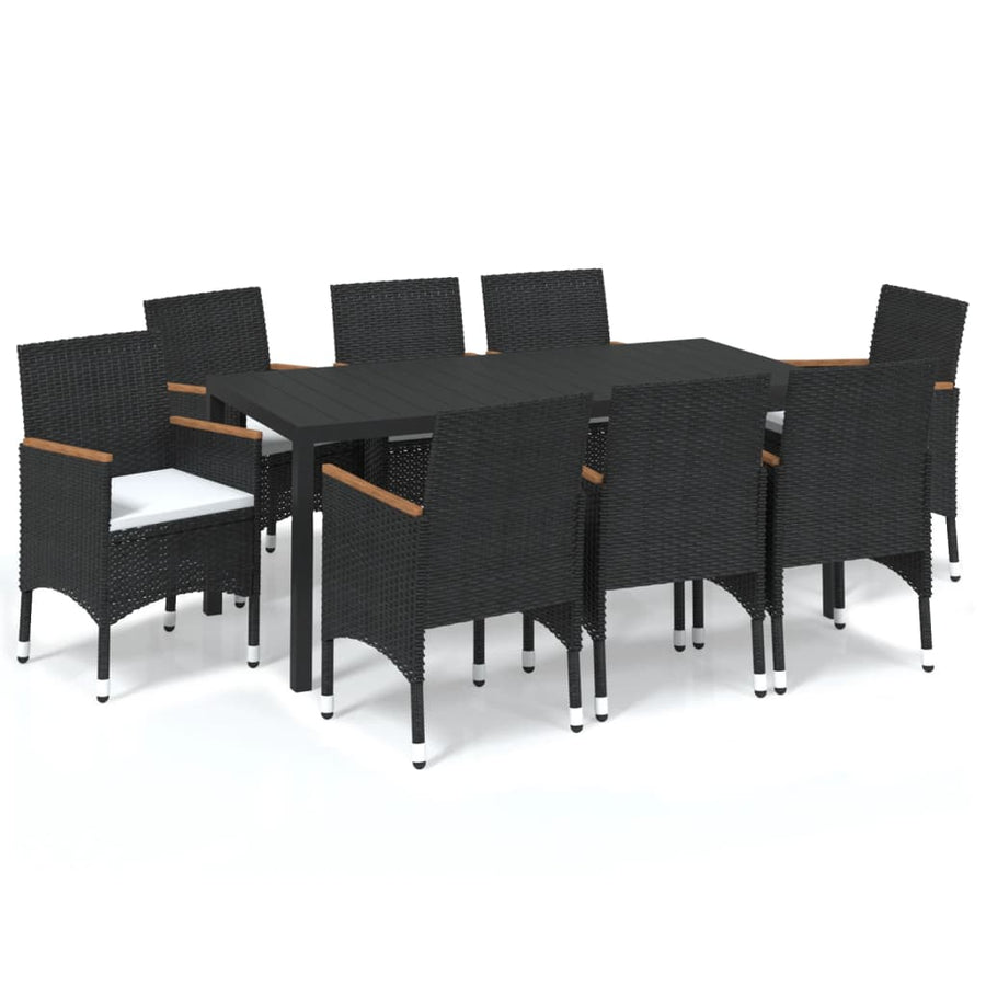 9-Delige Tuinset Met Kussens Poly Rattan Zwart 185 cm tafellengte Zwart en bruin