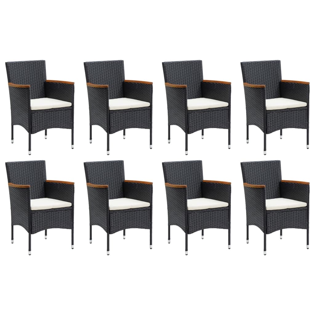 9-Delige Tuinset Met Kussens Poly Rattan Zwart 185 cm tafellengte Zwart en bruin