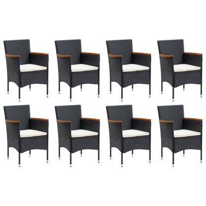 9-Delige Tuinset Met Kussens Poly Rattan Zwart 185 cm tafellengte Zwart en bruin