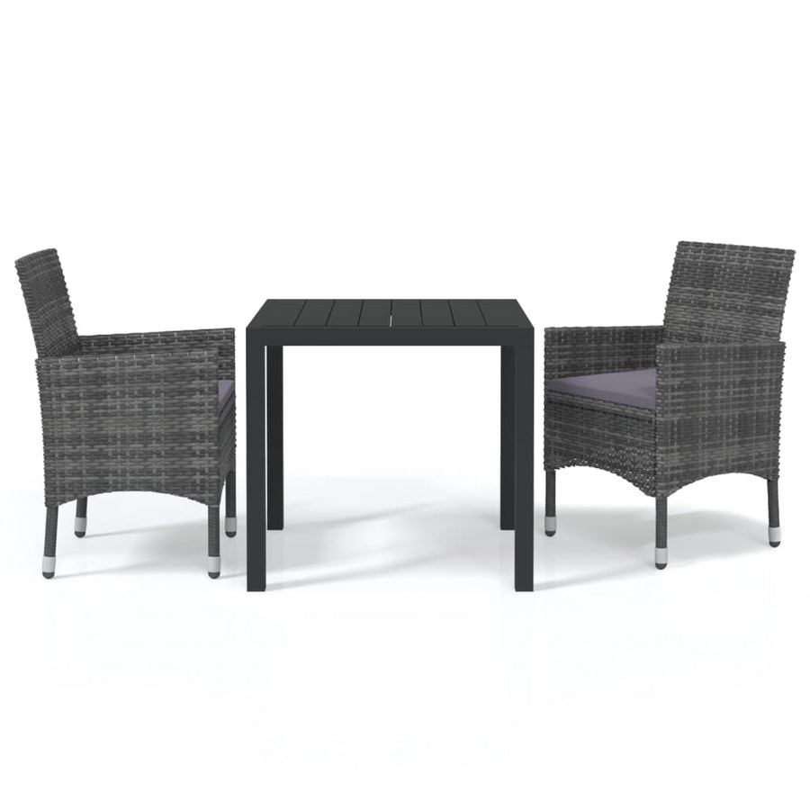 3-Delige Tuinset Met Kussens Poly Rattan Grijs 80 cm tafellengte